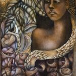 9. Even in the Garden, oil on burlap, 42 x 25 inches