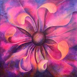 My New World Anemone Redux. 36x36" Oil on gallery wrapped canvas Oil Painting by the artist, Mary Ahern