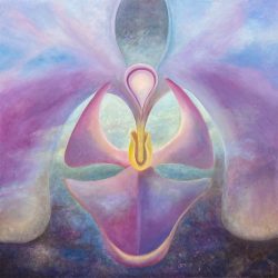 Cosmic Phalaenopsis-24x24" Oil on deep Cradled Hardboard Oil Painting by the artist, Mary Ahern